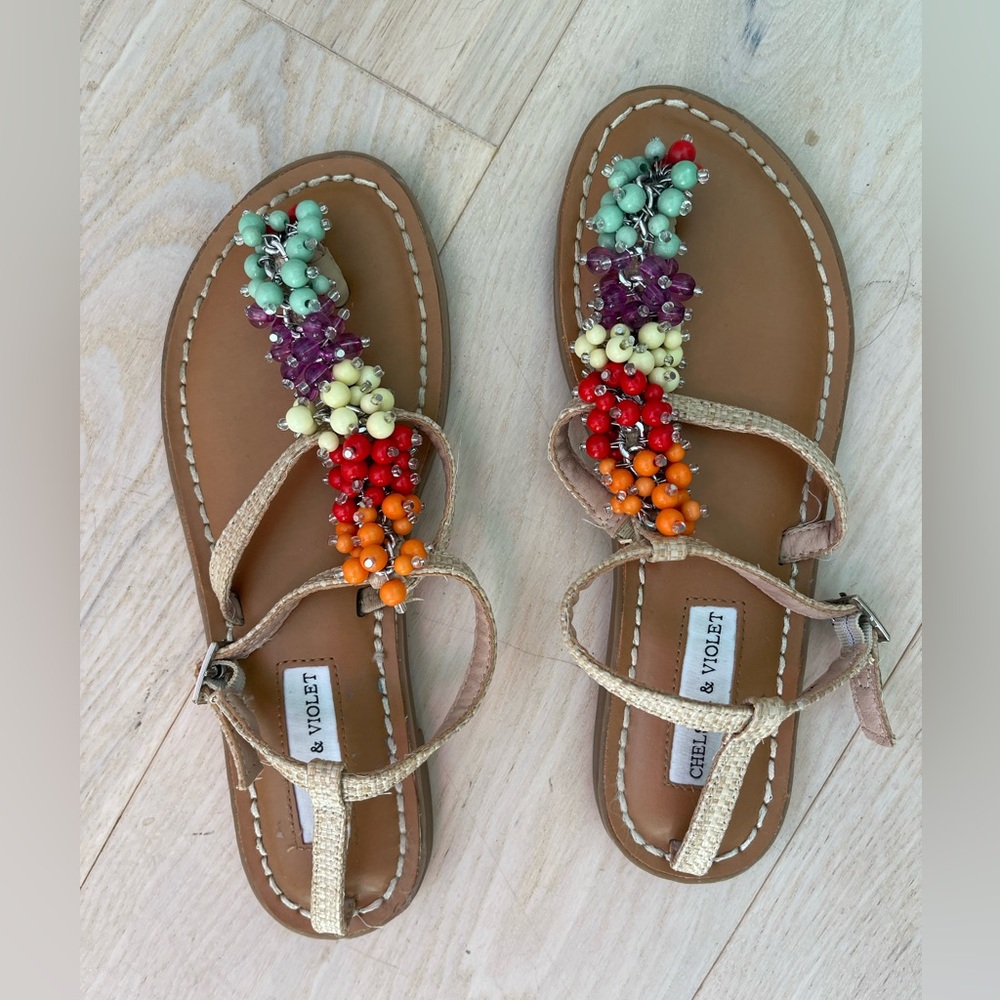Chelsea and Violet, colorful beaded flat sandals size 6.